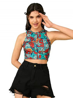 TOPLOT Multicolor Printed Crop Top (T-Crop-Top-5018-XS)
