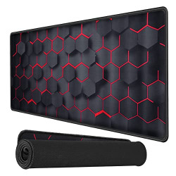 RIATECH Large Size (900mm x 400mm x 2mm) Hexagonal Print Speed Type Extended Gaming Mouse Pad with Stitched Embroidery Edge, Premium-Textured Mouse Mat, Mousepad for Laptop/Computer- Black