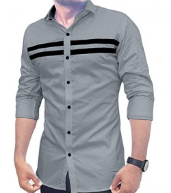 IndoPrimo Men's Cotton Casual Shirt for Men Full Sleeves (Grey, Medium)