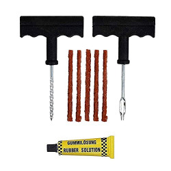 Enexoya 4 in 1 Universal Tubeless Tyre Puncture Repair Kit Puncher Patch Tools (T Handle Grips + 5 Repair String Plugs + Rubber Solution)