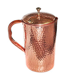 Mundal Pure Copper Ayurveda Healing Reusable Hammered Design Water Jug with Lid