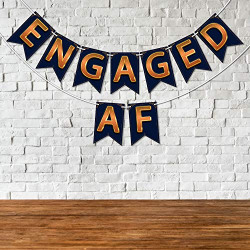 Wobbox Dark Blue & Brown Text "Engaged Af" Bunting Banner, Engagement Decoration