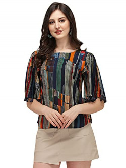 DHRUVI TRENDZ Women Printed Slub Rayon Top with Half Sleeves for Office Wear, Casual Wear, Under 399 Top for Women/Girls Top (Multi, X-Large)