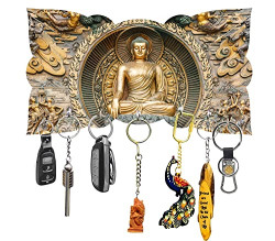 MOONLIGHTEARTH Home Decor Wooden Art Work 3D Wall Buddha Key Holder for Wall Decor 7 Hooks Key Organizer Key Hanger Gift Items for Home Entryway Office (Multicolor Pack of 1 Key Holder)