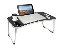 Amazon Basics Multipurpose Foldable Laptop Table with Leg Support for Sturdiness | Cup Holder | Mac Holder | Drawer | Foldable and Portable Breakfast Table (Black)