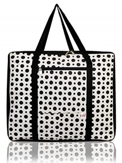 Fun Homes Dot Printed Large Size Lightweight Foldable Multipurpose Storage bag, Cloth Organiser, Travel Bag With Zippered Closure And Handle (Black & White)-HS43FUNH26704