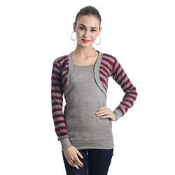 Teemoods Women's Cotton Blend Striped Round Neck Full Sleeves Winter Top | Tshirts