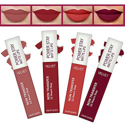 FORFOR Power Stay Long Last Matte Lipstick Combo of 4 - Waterproof (12 hrs stay) (Sandy Nude , Peppy Red , Candy Red , Bridal Maroon, Pack of 4)
