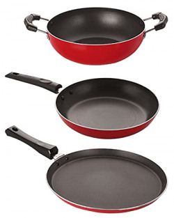Nirlon 3 Layer Aluminium Non-Stick Coated Chemical Free Healthy Kitchenware Utensil Gift Item Set of 3 Pieces with Bakelitw Handle[3mm Classic_FT10_TP20cm_KD11]