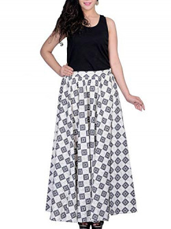A-Line Cotton Off White Printed Skirt (30)