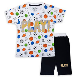 CUTOPIES BOYS CAPRI AND T-SHIRT SET BABY BOY TSHIRT AND CAPRI SET BOY CAPRI AND TSHIRT BOY TSHIRT CAPRI SET BOYS T-SHIRT AND PANT 5-6 YR (SIZE-26), OFF WHITE & BLACK