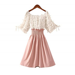 Milkyway Women Trendy Fashion Knee Length Butterfly Look On and Off Shoulder Dress - Light Peach (42)