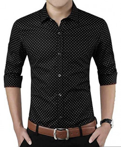 ZAKOD Polka Print Dotted Cotton Shirts for Men for Formal Wear,100% Cotton Shirts,Available Sizes M=38,L=40,XL=42 (Black, Medium)