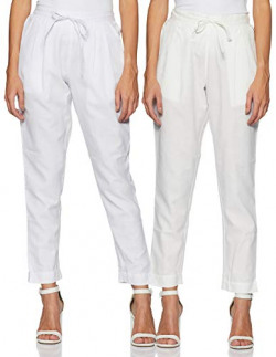 BITTERLIME Women's Regular Pants (BLMD1978_White_Small)
