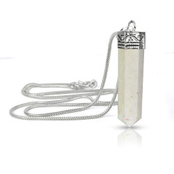 Reiki Crystal Products Natural Scolasite Pendant Pencil Shape Crystal Stone Pendant with Chain for Reiki Healing and Crystal Healing Stone Pendant Size 30-35 mm Approx (Color : off White)