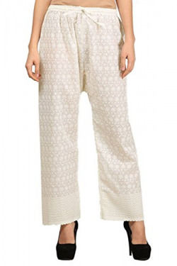 KIBA RETAIL Women's Straight Fit Plazzos (EA_Chikan Palazzo Off White30_Off-White_30)