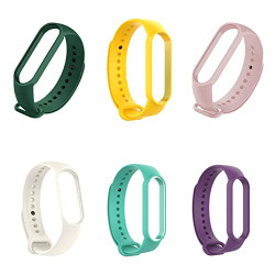 Like Star Strap For Mi Band 5 & 6 Straps Only For Original for Mi Band 5 & 6 Straps Soft Silicone Adjustable Band Straps Pack Of 6 (Note: Device Not Included). (M5/6 oli gen pple bsh cyan yelo off)
