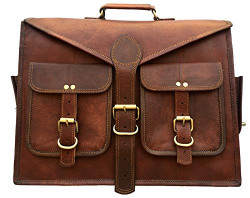 AURA CREATIONS Briefcase Laptop bag Leather office bag men brown Pure leather bags for mens office Leather office laptop bag brown leather office bag messenger bags Men/Women/Boys/Girls/Male/Female/Gents/ Ladies/Unisex Pure Goat Leather 16" inch Office bag leather briefcase for office