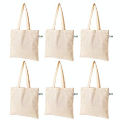 VantageKart Natural Cotton Plain Tote Shopping Bags with Extra Strong 13  Handle | Hold 35 lbs | Heavy Duty, Washable, Eco Friendly Biodegradable Canvas Multipurpose Grocery Bag - Set of 6