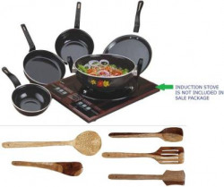MY STORE Dura Non - Stick Full Size Induction Bottom Non-Stick Coated Cookware Set(Steel, 10 - Piece)