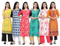 Sancom Women's Crepe Straight Fit Kurta (G-001-240-245-231-226-229_Multi_S) Multicolour