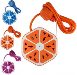 FOXNE PINOT Heavy Duty Extension Board with 4 USB/Outlet Ports with 6 ft Surge Protection 2500W Multi-Faceted Safety Sockets Worldwide Adaptor(Orange)