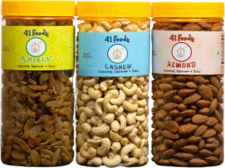41 foods Dry fruits combo pack of Raisins Almonds Cashews | kaju badam kishmish 450 GM Cashews, Almonds, Raisins(3 x 150 g)
