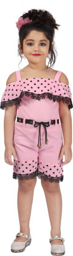 Polka Print Girls Jumpsuit
