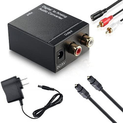 Cezo Digital to Analog Audio Converter SPDIF Optical/Fiber Coaxial Coax Input to Analog RCA 2.1 Stereo Audio Output Converter Adapter.>>Optical Cable are Included (Note:- RCA Cable Not Included)