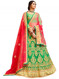 MANVAA Women's net Lehenga Choli (DLQ623504_Green_Freesize)