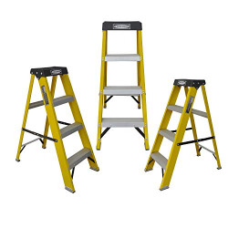 LADDERMAN 3-Step Trade FRP Self Supported Folding Type Electrical Shock-Free Fibreglass Safety Ladder, Yellow
