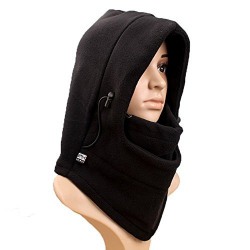 Wowlife Ascetic Tour Polar Fleece Double Layers Thermal Warm Thicken Balaclava Hood Full Face Cover Mask (Black)