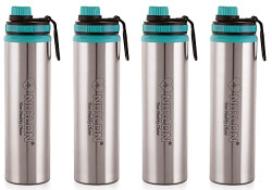 NIRLON Eco Star Stainless Steel Water Bottle 900ml, Water Sipper Bottles For Fridge, School,Gym,Home,office,Boys, Girls, Kids, Leak Proof(Green Colour | Set of 4)