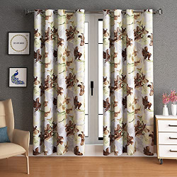 MANMNABHAV Polyester Fabric Attractive Digital Floral Print Rod Pocket Door Curtains, 7 Feet, Brown, Pack of 2