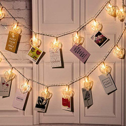 Desidiya Heart Shape Photo Clip Lights 16 LED, 3 Meter Length, Decoration for Home, Patio, Lawn, Restaurants (Warm White)