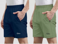 Pack of 2 Solid, Printed Men Multicolor Regular Shorts