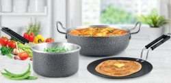 Mainstays by Walmart ANTIQUE COOKWARE SET 3 U Induction Bottom Non-Stick Coated Cookware Set(Aluminium, Steel, Aluminium, 3 - Piece)