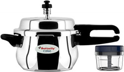 Butterfly Curve Stainless Steel Outer Lid Pressure Cooker, 5.5 Litre & Butterfly Premium Plastic Vegetable Chopper 600 ml Blue