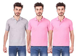 Cynak Men's Solid Regular Fit T-Shirt (12,4,12 Pink,Grey,PinkXXL 2XL)