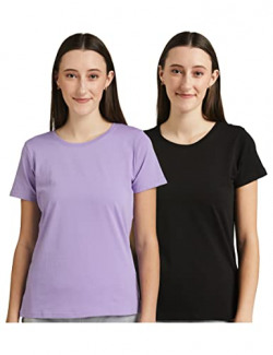 Amazon Brand - Symbol Women's Solid Regular T-Shirt (RN-PO2-COMBO12_Lavendar & Black M)