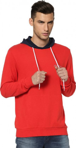Men Full Sleeve Color Block Hooded Sweatshirt