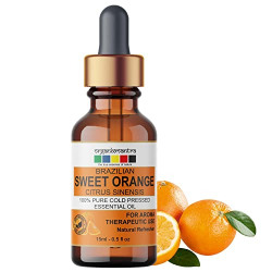 Organix Mantra Brazilian Sweet Orange Essential Oil | Hydrates Dry Skin, Acne Prone Skin, Hair Nourishment | Cold Pressed, 100% Pure Organic Essential Oil, 15ML