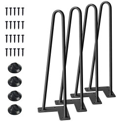 SMARTSTANDARD 16" Heavy Duty Hairpin Coffee Table Legs (Black) 3/8" Thick Set of Four (Legs x 4)