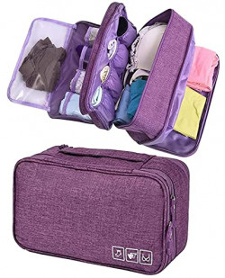 Seagull flight of fashion 3 Layer Lingerie Organizer Bag, Travel Pouch for Storage of Bra, Underwear, Innerwear, Cosmetics, Toiletry for Women - 28 x 15 x 13 cm - Purple
