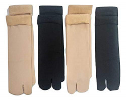 Medlas  Winter Thermal Toe Dark Colour Wool Heavy Duty Warm Ankle Length Socks Women/Girls Winter Socks (Skin & Black, 4)