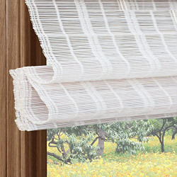PASSENGER PIGEON Bamboo Roller Shades, Light Filtering Roll Up Blinds with Valance, 70" W x 36" L, Off White