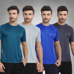 Pack of 4 Men Solid Round Neck Multicolor T-Shirt