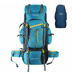 TRAWOC 75 Liter Travel Backpack for Hiking Trekking Bag Camping Rucksack Rain Cover/Shoe Compartment BHK002 1 Year Warranty (Shamrock)