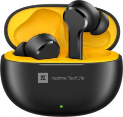 realme Techlife Buds T100 with up to 28 Hours Playback & AI ENC for Calls Bluetooth Headset(Black, True Wireless)