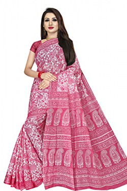TAMAIRA FASHION Women's Plain Weave Pure Cotton Saree Without Blouse Piece (AB18_Pink)